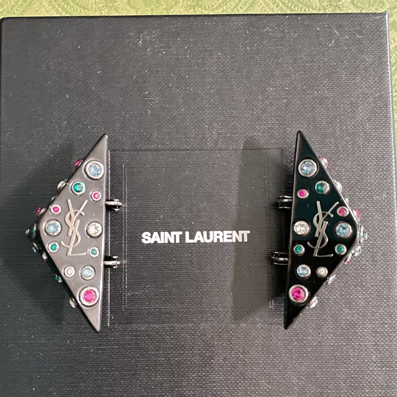 YSL Clip on triangle multi color black earrings - Picture 2 of 14